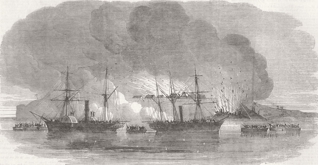 NIGERIA. Destruction of Lagos by the British fleet 1852 old antique print